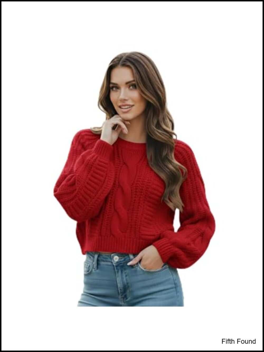Cropped Cable Knit Sweater Soft Warm Long Sleeve Pullover Casual Knit Top